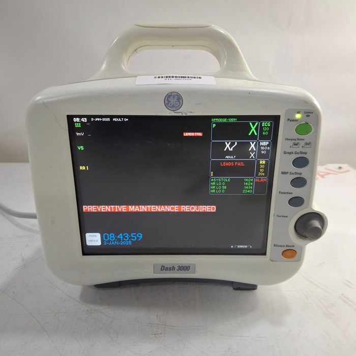 GE Healthcare Dash 3000 - Masimo SpO2 Patient Monitor