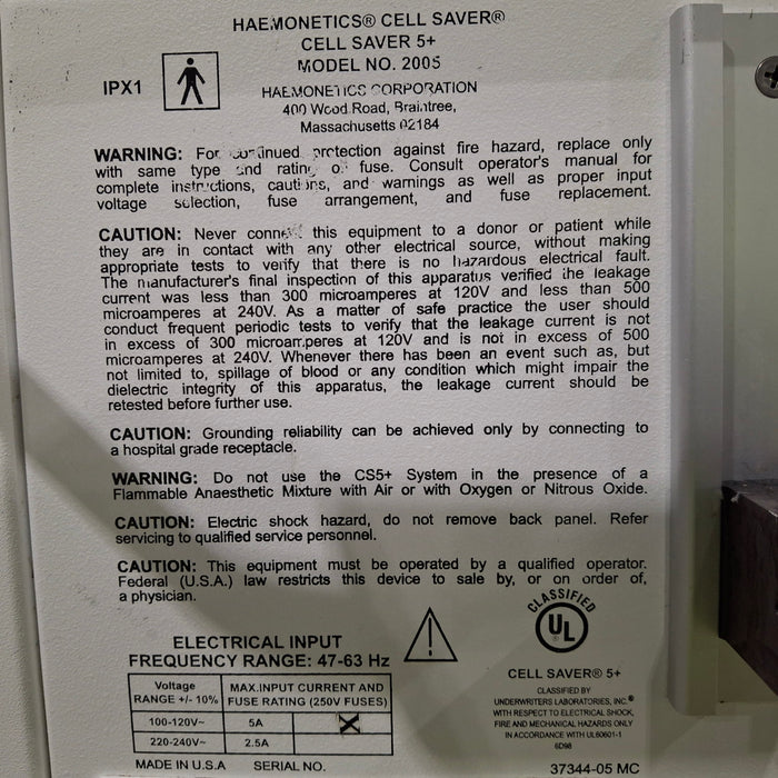 Haemonetics Cell Saver 5+ Autologous Blood Recovery System