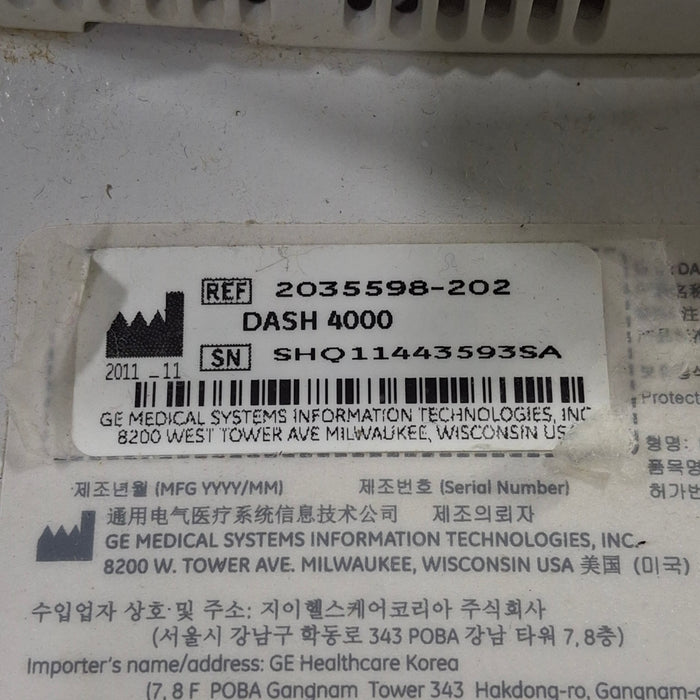 GE Healthcare Dash 4000 - Masimo SpO2 Patient Monitor