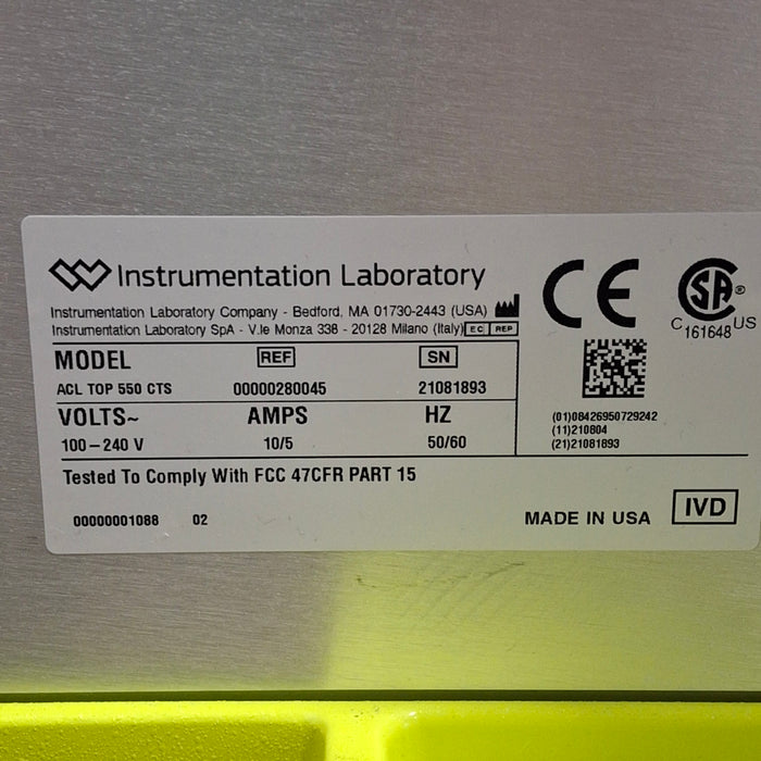 Instrumentation Laboratory Company ACL TOP 550 CTS Coagulation Analyzer