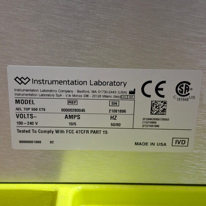 Instrumentation Laboratory Company ACL TOP 550 CTS Coagulation Analyzer