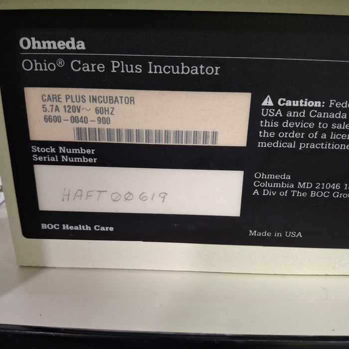 Ohmeda Medical Ohio Care Plus Incubator