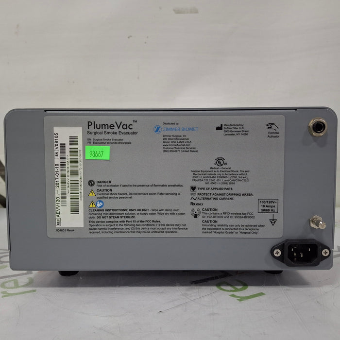 Zimmer Zimmer PlumeVac AEVV120 Surgical Smoke Evacuator Surgical Equipment reLink Medical