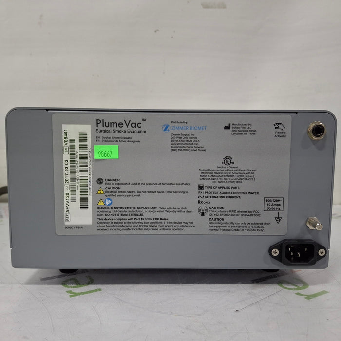 Zimmer Zimmer PlumeVac AEVV120 Surgical Smoke Evacuator Surgical Equipment reLink Medical