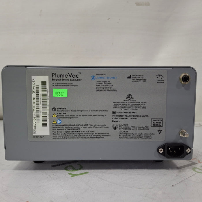 Zimmer Zimmer PlumeVac AEVV120 Surgical Smoke Evacuator Surgical Equipment reLink Medical