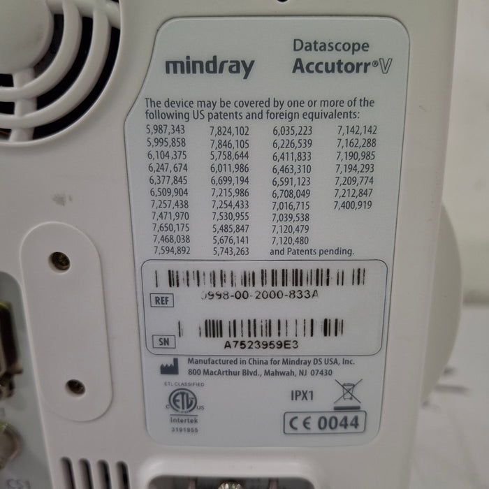 Mindray Datascope Accutorr V Vital Signs Monitor
