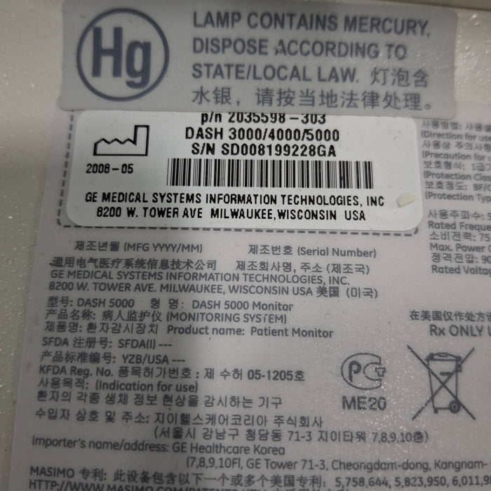 GE Healthcare GE Healthcare Dash 5000 - GE/Nellcor SpO2 Patient Monitor Patient Monitors reLink Medical