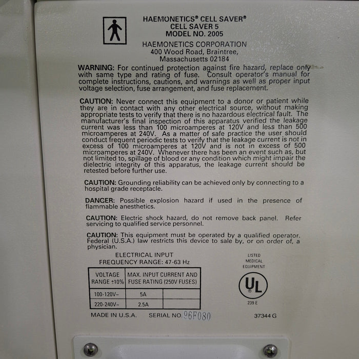 Haemonetics Haemonetics Cell Saver 5 Salvage Shed Blood Unit Perfusion reLink Medical