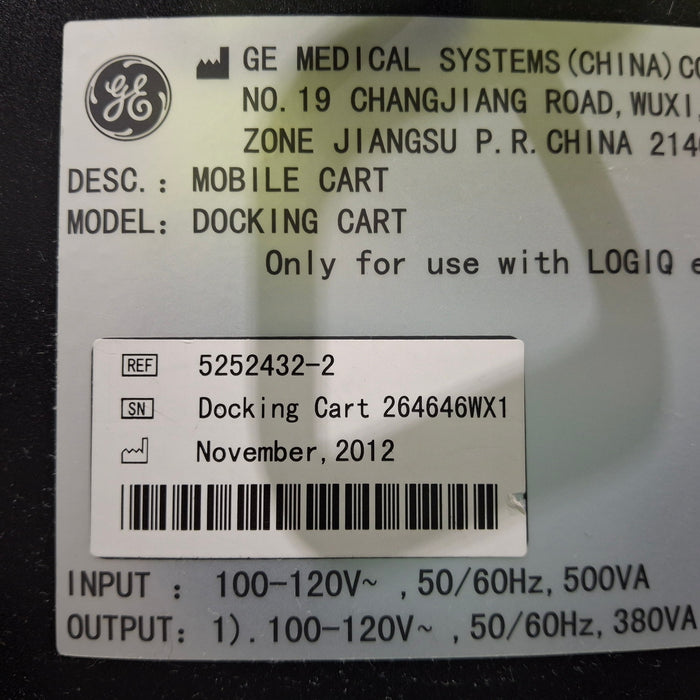 GE Healthcare GE Healthcare Logiq e Advanced Isolation Mobile Docking Cart Ultrasound reLink Medical