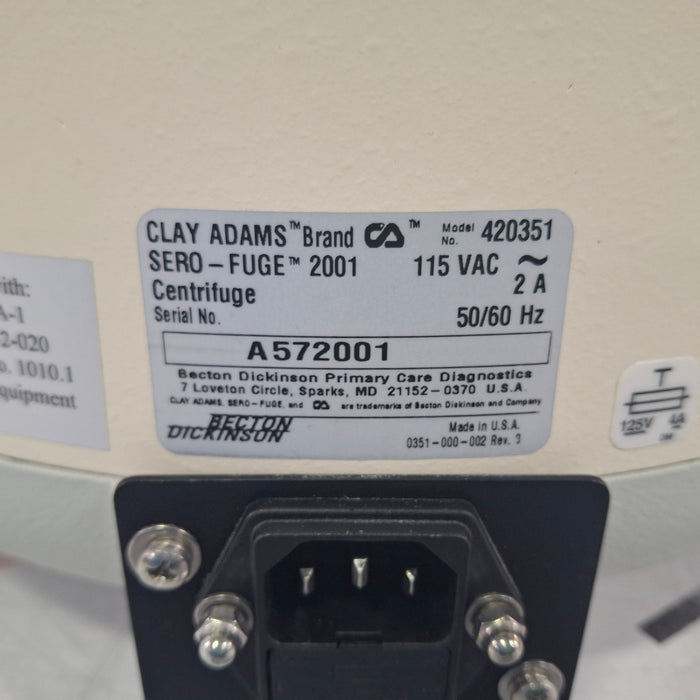 Clay Adams Sero-Fuge 2001 Centrifuge