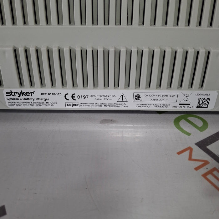 Stryker Stryker System 6 6110-120 Battery Charger Surgical Power Instruments reLink Medical