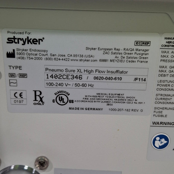 Stryker Stryker 620-040-610 Pneumo Sure XL High Flow Insufflator Rigid Endoscopy reLink Medical