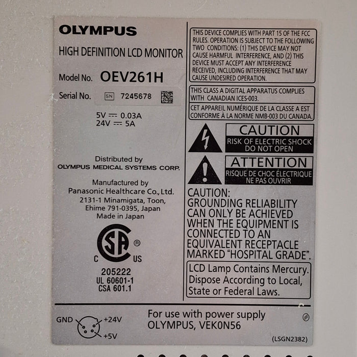 Olympus Olympus OEV261H 26" LCD Endoscopy Monitor Flexible Endoscopy reLink Medical
