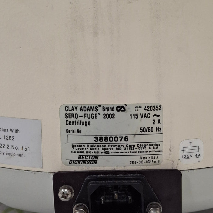 Clay Adams 420352 Sero-fuge 2002 2-Speed Centrifuge
