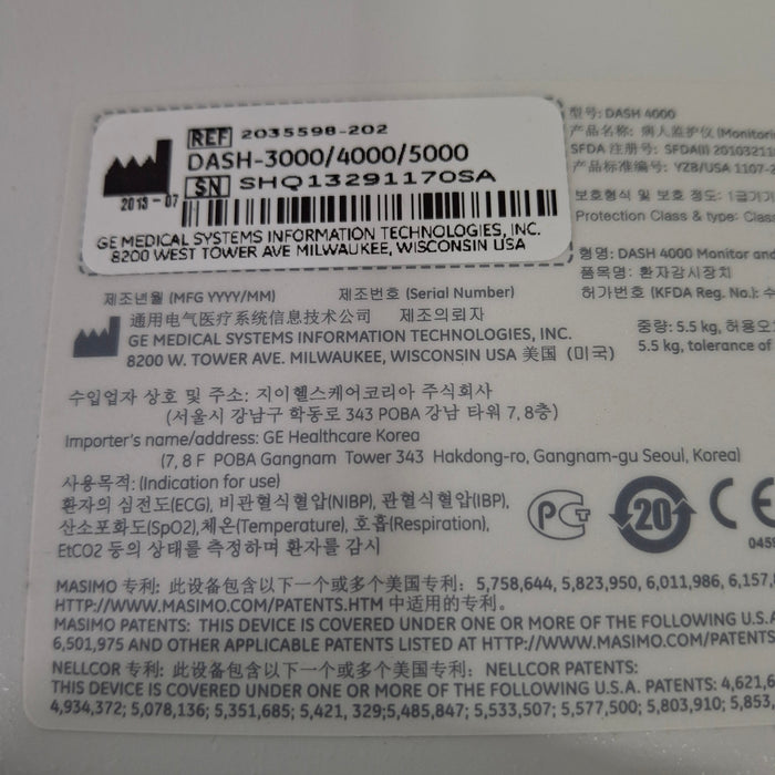 GE Healthcare GE Healthcare Dash 4000 - Masimo SpO2 Patient Monitor Patient Monitors reLink Medical