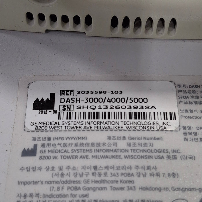 GE Healthcare Dash 3000 - GE/Nellcor SpO2 Patient Monitor