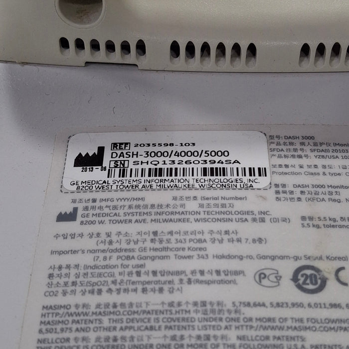 GE Healthcare Dash 3000 - GE/Nellcor SpO2 Patient Monitor