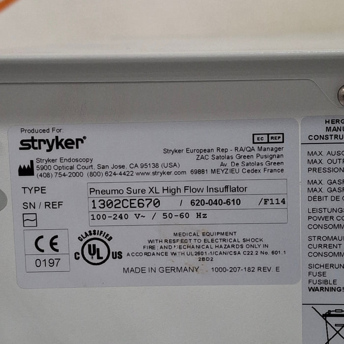 Stryker Stryker 620-040-610 Pneumo Sure XL High Flow Insufflator Rigid Endoscopy reLink Medical