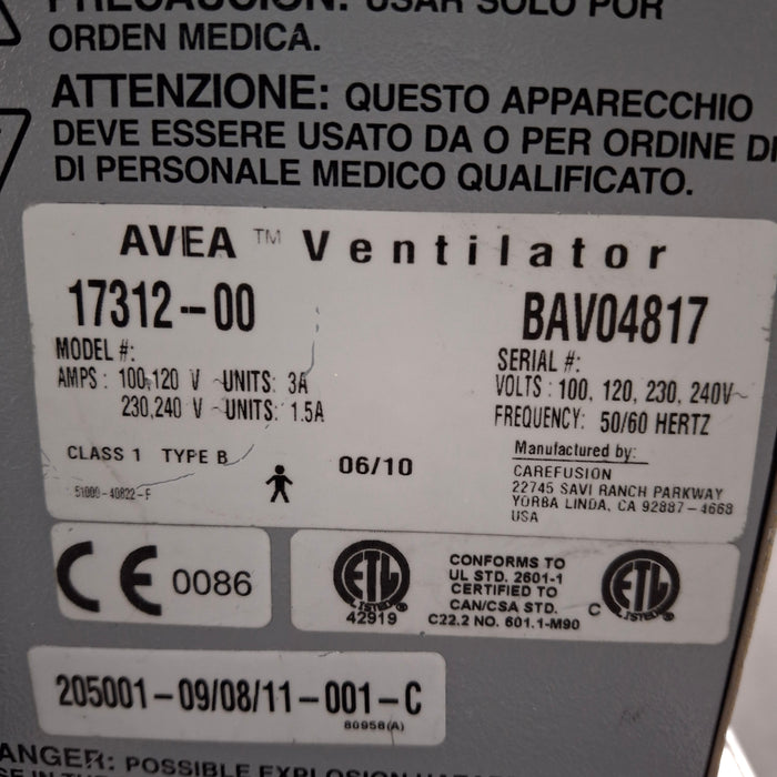 CareFusion CareFusion Avea Ventilator Respiratory reLink Medical