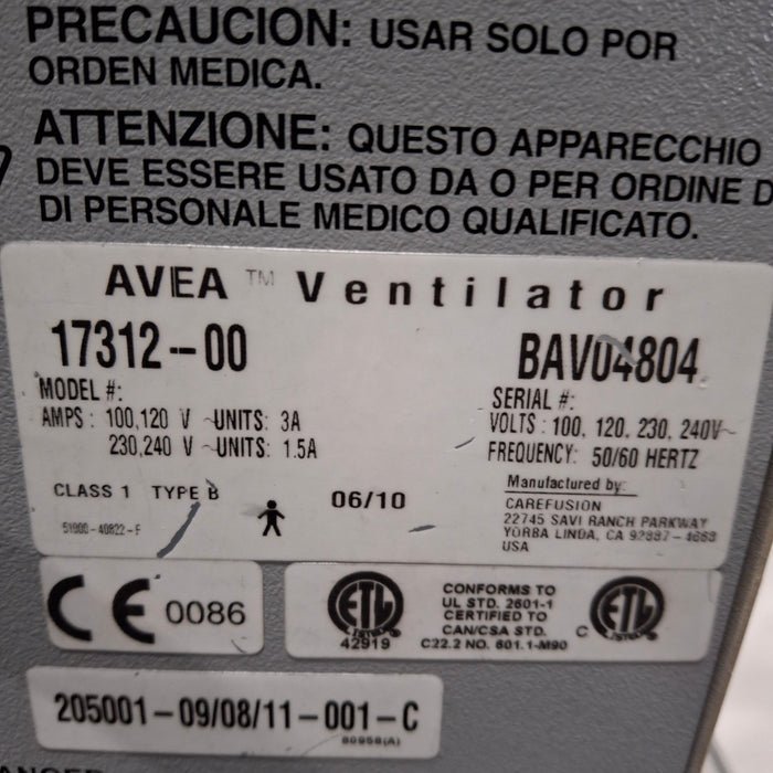 CareFusion CareFusion Avea Ventilator Respiratory reLink Medical