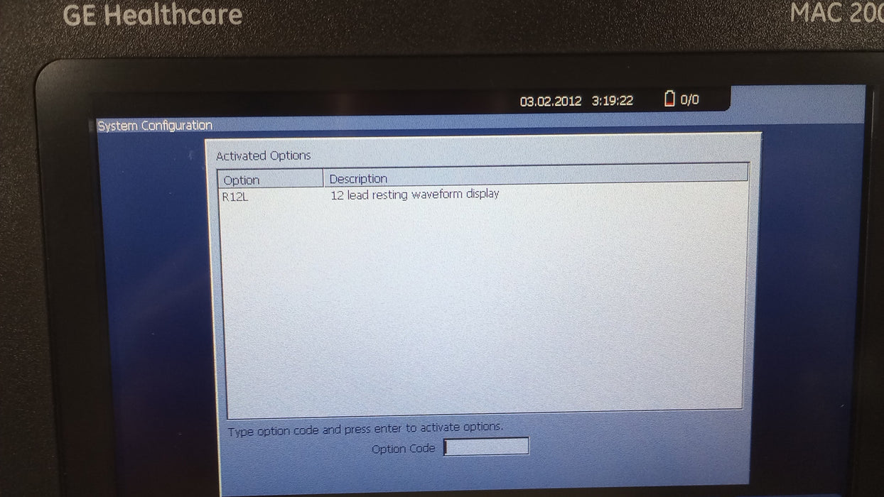 GE Healthcare MAC 2000 ECG