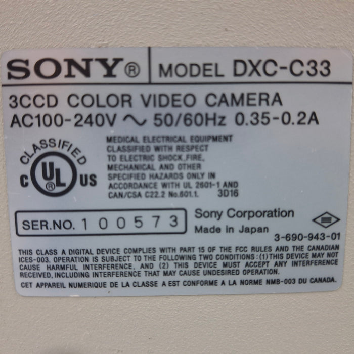 Sony Sony DXC-C33 3CCD Color Video Camera Consule Surgical Microscopes reLink Medical