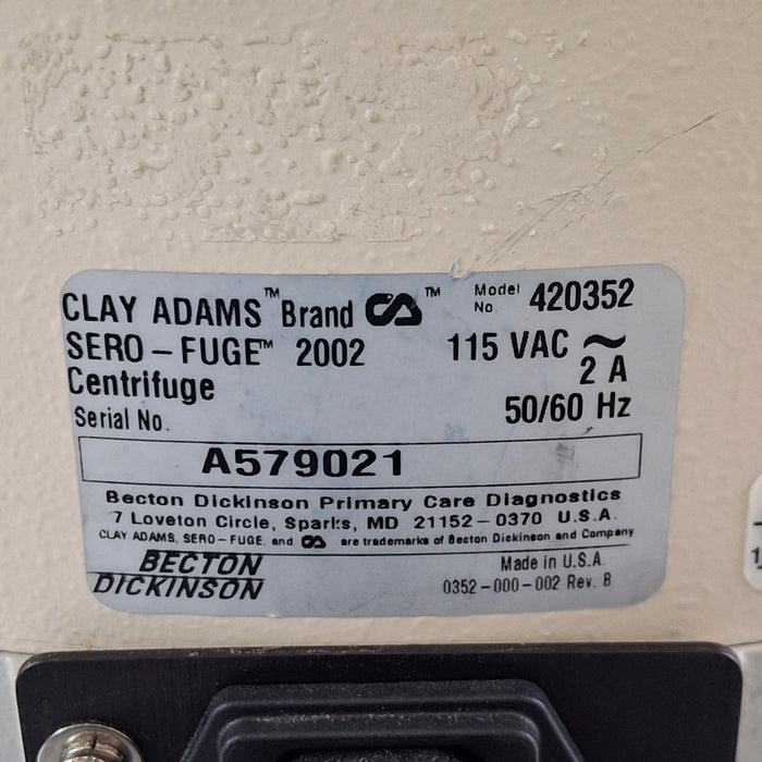 Clay Adams Clay Adams 420352 Sero-fuge 2002 2-Speed Centrifuge Centrifuges reLink Medical