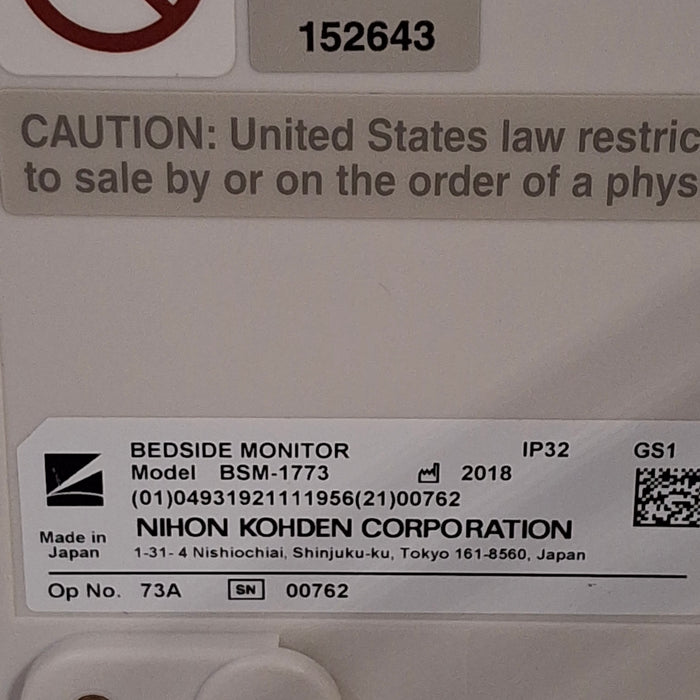 Nihon Kohden Nihon Kohden BSM-1773 Life Scope PT Transport Patient Monitor Patient Monitors reLink Medical
