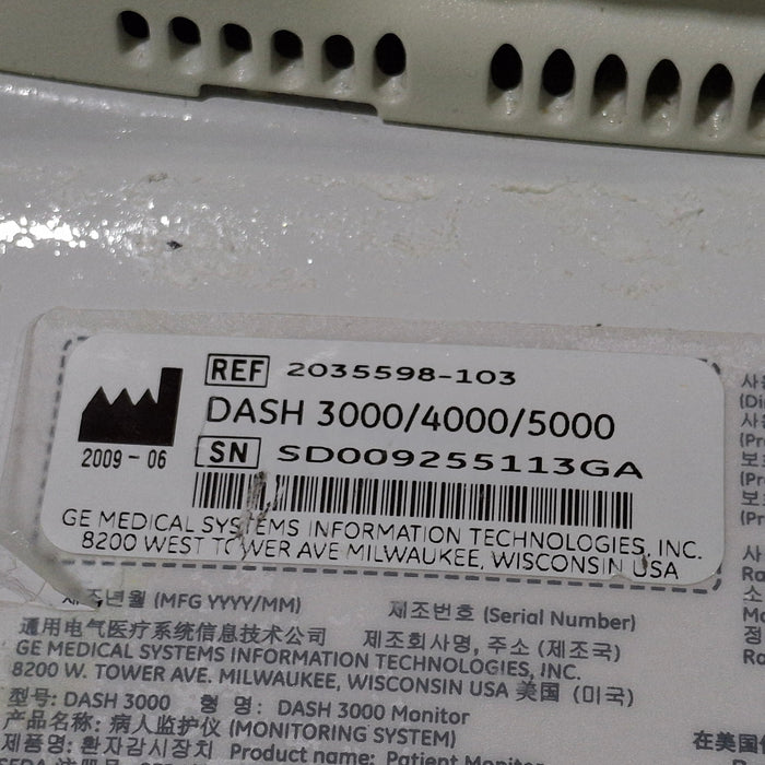 GE Healthcare Dash 3000 - Masimo SpO2 Patient Monitor