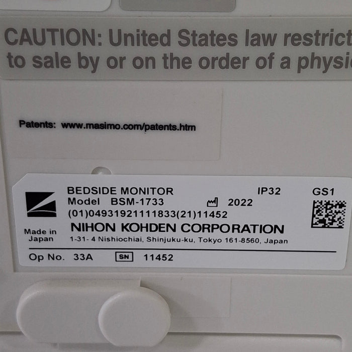 Nihon Kohden BSM-1733 Life Scope PT Transport Patient Monitor