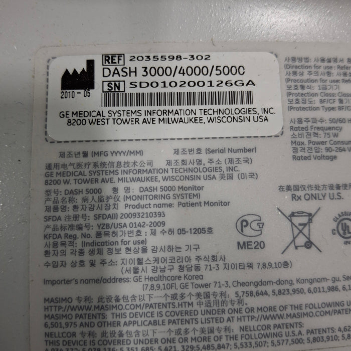 GE Healthcare GE Healthcare Dash 5000 - Masimo SpO2 Patient Monitor Patient Monitors reLink Medical