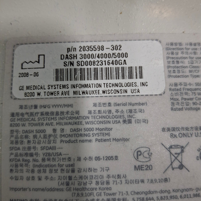 GE Healthcare GE Healthcare Dash 5000 - Masimo SpO2 Patient Monitor Patient Monitors reLink Medical
