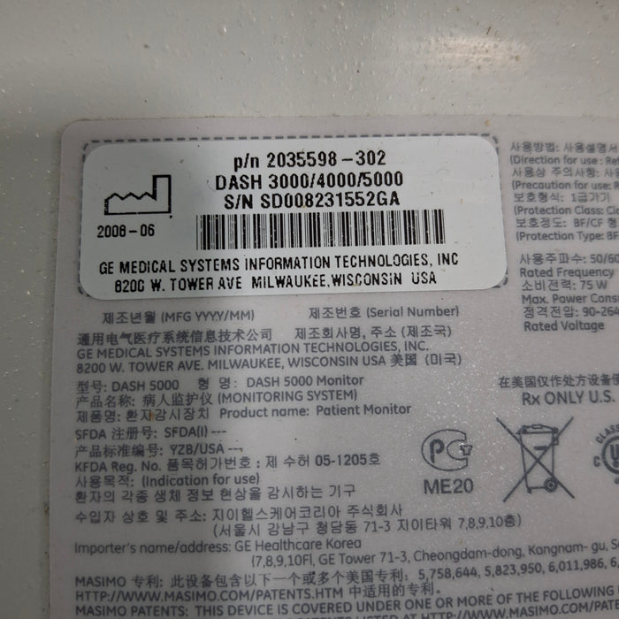 GE Healthcare GE Healthcare Dash 5000 - Masimo SpO2 Patient Monitor Patient Monitors reLink Medical