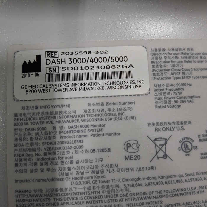 GE Healthcare GE Healthcare Dash 5000 - Masimo SpO2 Patient Monitor Patient Monitors reLink Medical