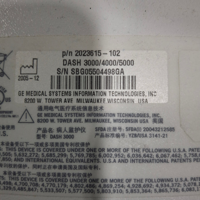 GE Healthcare GE Healthcare Dash 3000 - Masimo SpO2 Patient Monitor Patient Monitors reLink Medical