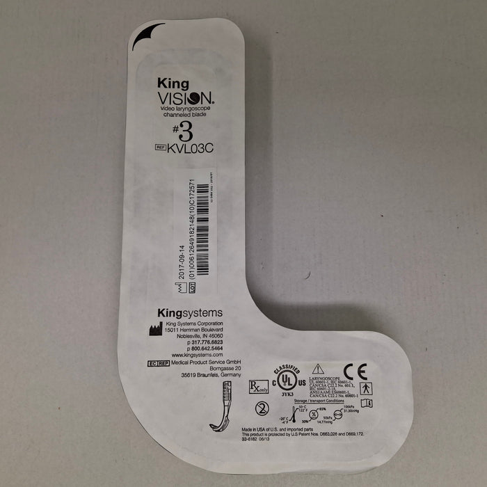 King Systems Corporation King Systems Corporation KingVision KVL03C Video Laryngoscope Channeled Blade #3 Rigid Endoscopy reLink Medical