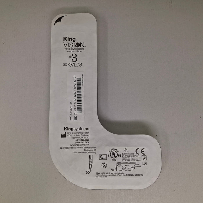 King Systems Corporation King Systems Corporation KingVision KVL03C Video Laryngoscope Channeled Blade #3 Rigid Endoscopy reLink Medical