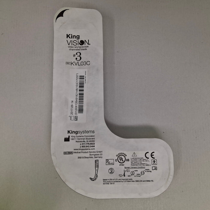 King Systems Corporation King Systems Corporation KingVision KVL03C Video Laryngoscope Channeled Blade #3 Rigid Endoscopy reLink Medical