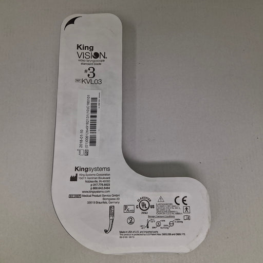 King Systems Corporation King Systems Corporation KingVision KVL03C Video Laryngoscope Channeled Blade #3 Rigid Endoscopy reLink Medical