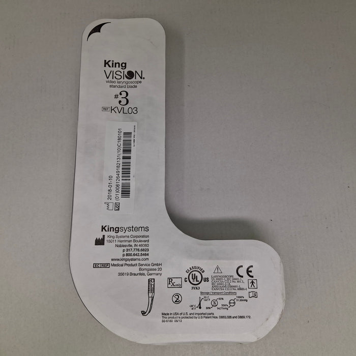 King Systems Corporation King Systems Corporation KingVision KVL03C Video Laryngoscope Channeled Blade #3 Rigid Endoscopy reLink Medical