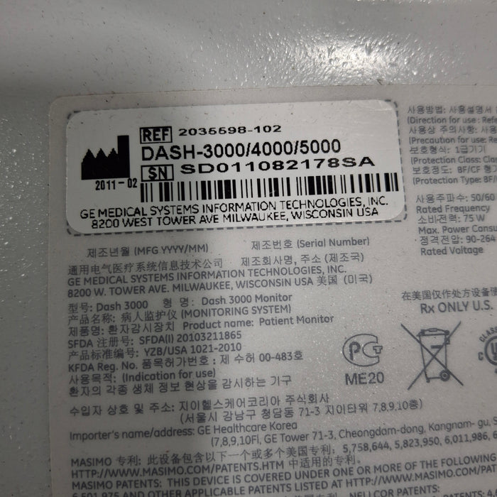 GE Healthcare GE Healthcare Dash 3000 - Masimo SpO2 Patient Monitor Patient Monitors reLink Medical