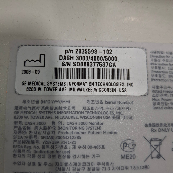 GE Healthcare GE Healthcare Dash 3000 - Masimo SpO2 Patient Monitor Patient Monitors reLink Medical