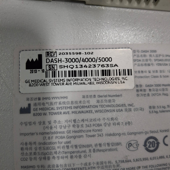 GE Healthcare GE Healthcare Dash 3000 - Masimo SpO2 Patient Monitor Patient Monitors reLink Medical