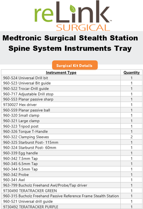 Medtronic Medtronic Stealth Station Orthopedic Spine Awl Probe Tap System Surgical Sets reLink Medical