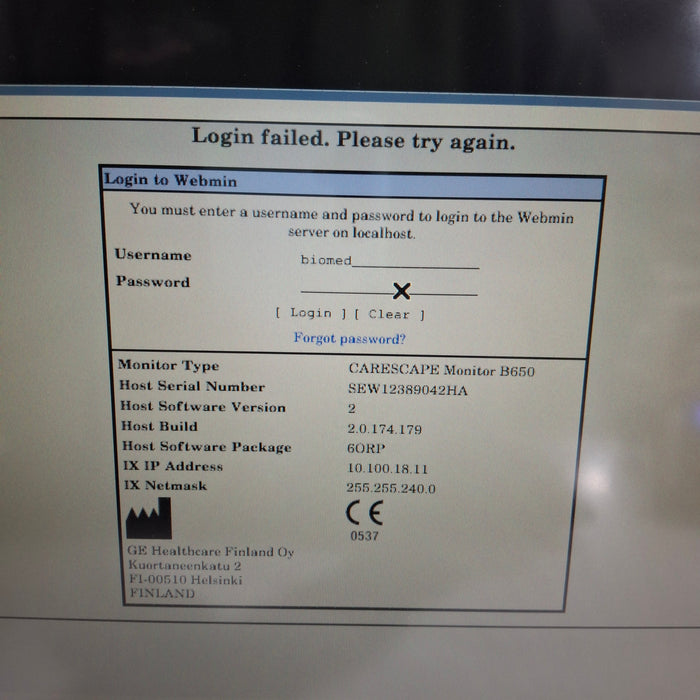 GE Healthcare Carescape B650 Anesthesia Care Patient Monitor