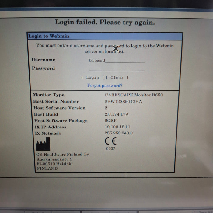 GE Healthcare Carescape B650 Anesthesia Care Patient Monitor