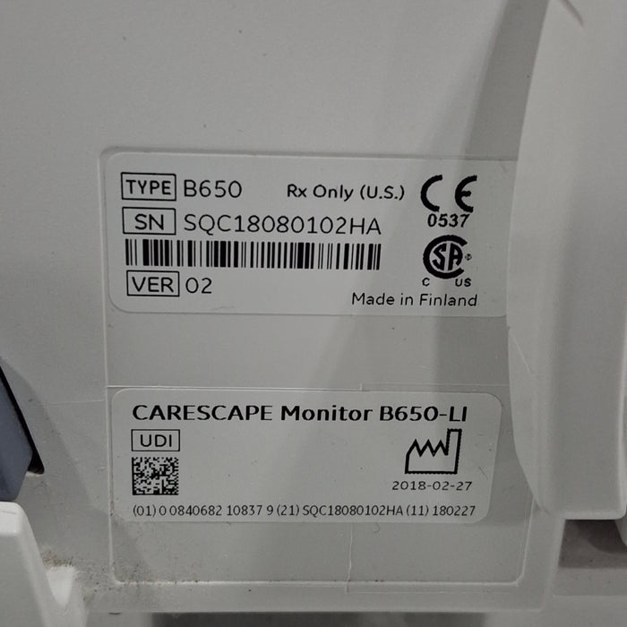 GE Healthcare Carescape B650 Critical Care Patient Monitor