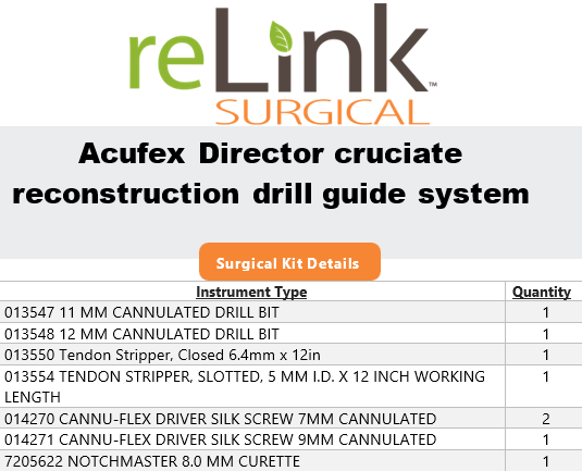 Acufex Acufex Director Cruciate Reconstruction Drill Guide System Surgical Sets reLink Medical
