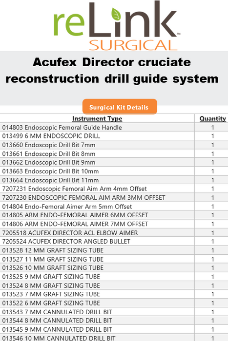 Acufex Acufex Director Cruciate Reconstruction Drill Guide System Surgical Sets reLink Medical