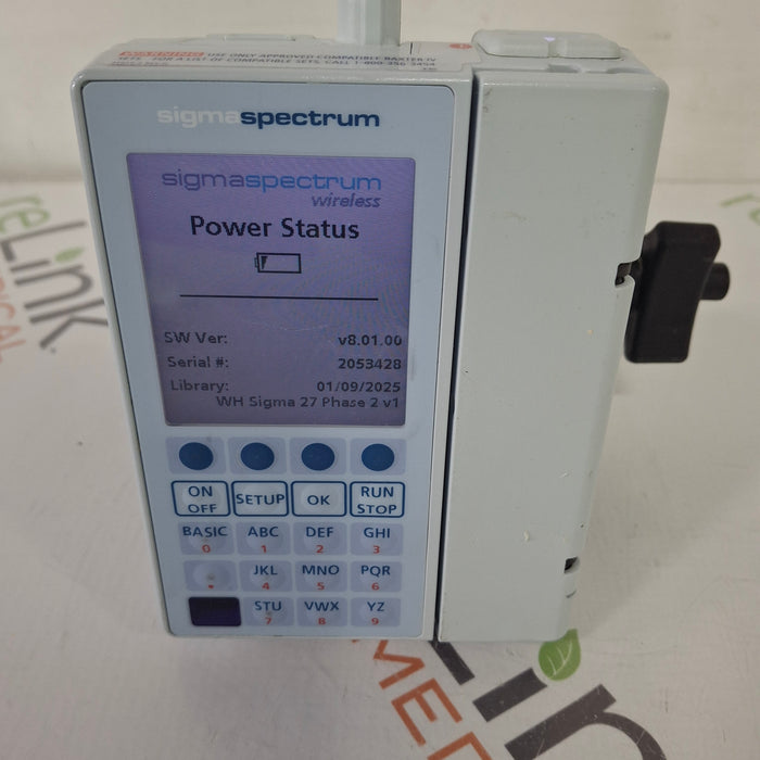 Baxter Baxter Sigma Spectrum 8.01.00 with B/G Battery Infusion Pump Infusion Pump reLink Medical